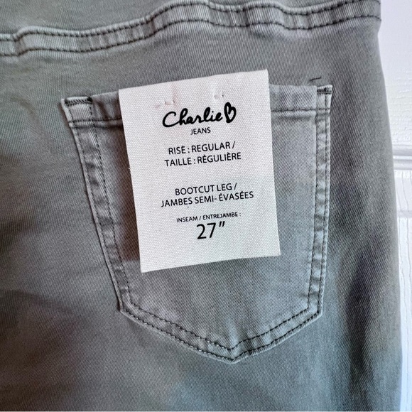 Charlie B Lace Cut Side Bootcut Stretch Twill Pants Celadon Green Women’s 6, NWT - Picture 5 of 15